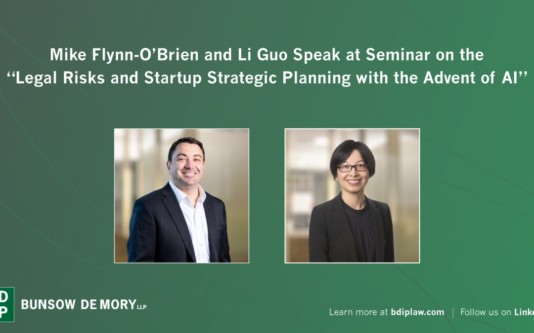 Mike Flynn-O’Brien and Li Guo Speak at Seminar on the “Legal Risks and Startup Strategic Planning with the Advent of AI” in Taiwan on September 21, 2023.